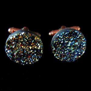 Faux druzi stone blue green cufflinks in copper setting - unisex cuff links